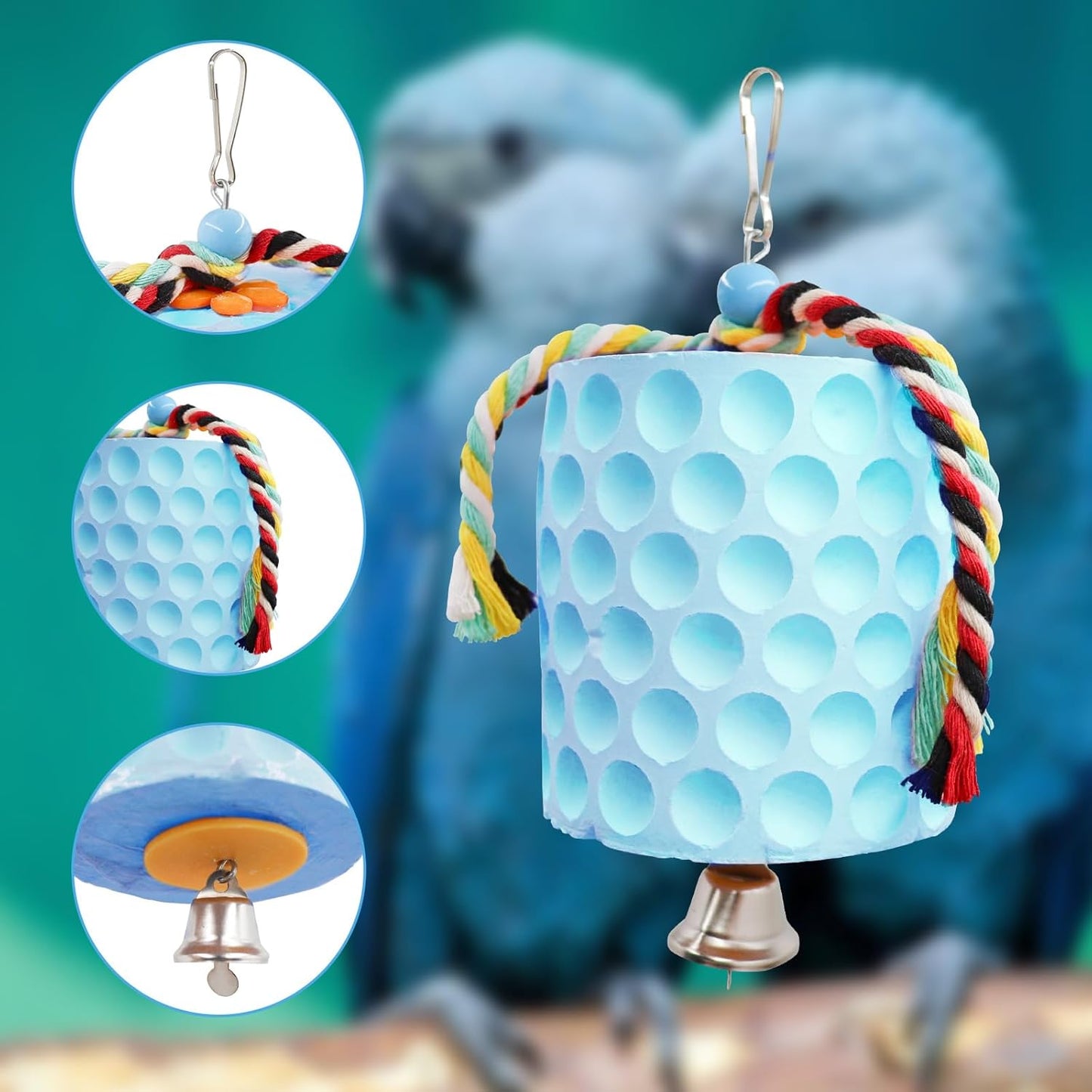 Extra Large Bird Chewing Toy, Parrot Beak Grinding Calcium Stone with Bells, Bird Cage Accessories, Cage Toys for Cockatiel Parakeet Parrot Budgies Rat Hamster Chinchilla Rabbit Bunny African Grey