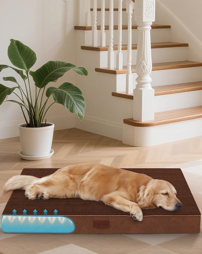 OhGeni Orthopedic Waterproof & Machine Washable Dog Bed for Medium Large Pets, Suitable for Crates, Cat Mat with 25D Egg Crate Foam, Non-Slip Bottom & Removable Cover, 35 Inches(Brown)