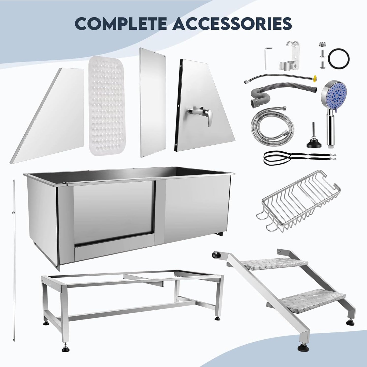 Dog Bathtub XL Professional 62inch Dog Washing Station Stainless Steel Pet Grooming Tub for Extra Large Dogs Wash Tub, Medium, Small Dogs Cats with Left Sliding Doors, Steps, Right Faucets