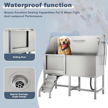 CuisinSmart 62" Dog Bathtub, Professional Dog Washing Station with Dog Wash Attachment, Dog Bath Pool for Outdoor, Indoor Shower and Grooming (Left Door)