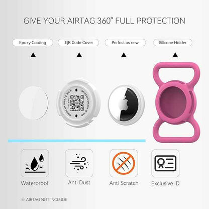 QR Code Airtag Holder, Scan QR Code Send Location Alert Email, Waterproof Full Body Protection Anti-Lost Air Tag Case, Airtag Accessories for Dog, Cats, Collar, Backpack (Rose, Large)