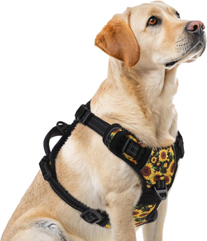 PUPTECK No Pull Dog Harness for Large, Adjustable Reflective Dog Harness with Handle Easy Control, Comfortable Soft Padded Pet Vest Harness for Large Dogs, Sunflower L