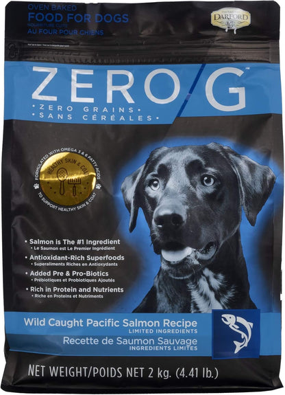 Darford Zero G Wild Caught Pacific Salmon Dog Food Oven Baked with Omega 3 6 Fatty Acids Prebiotics Superfoods Grain Free Limited Ingredients for Skin Coat Digestion All Life Stages 4.4lb