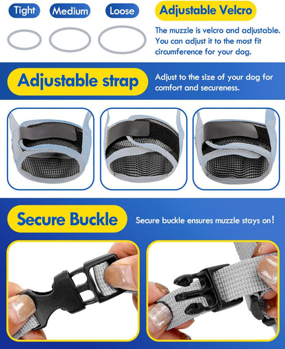 Dog Muzzle, Soft Air Mesh Muzzle for Small Medium Large Dogs Anti Biting Barking Chewing, Breathable Drinkable Adjustable Loop Pets Muzzle for German Shepherd Husky Labrador Retriever (Grey,XL)