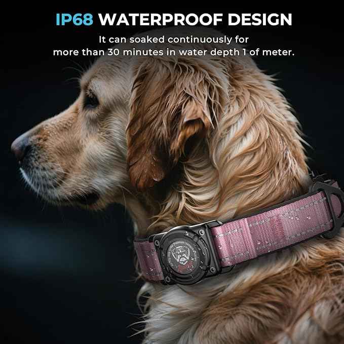 2026 Upgrade Airtag Dog Collar, Reflective Dog Collar with Airtag Holder, IP68 Waterproof| Metal Buckle| Ultra-Durable| Comfortable Padded, GPS Dog Collars for Medium Large Dogs (Pink,L)