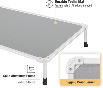 Veehoo Chew Proof Elevated Dog Bed - Cooling Raised Pet Cot - Silver Aluminum Frame and Durable Textilene Mesh Fabric, Unique Designed No-Slip Feet for Indoor or Outdoor Use, Grey, Large, CWC2003