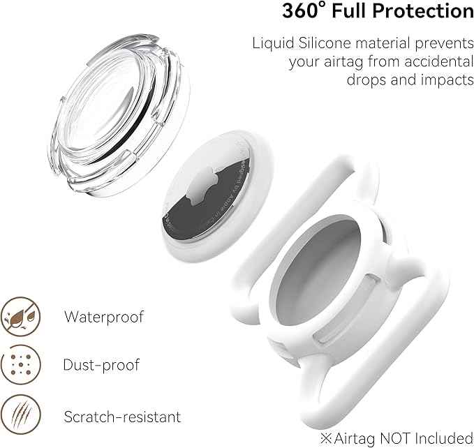 Waterproof Airtag Holder for Dog Collar, Soft Full-Body Protective Airtag Holder for Dog & Cat Collars, Ultra-Durable, Easy Installation, Lightweight Clear Airtag Case (White, Large)