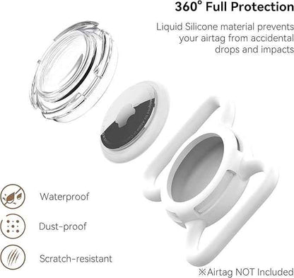 Waterproof Airtag Holder for Dog Collar, Soft Full-Body Protective Airtag Holder for Dog & Cat Collars, Ultra-Durable, Easy Installation, Lightweight Clear Airtag Case (White, Large)