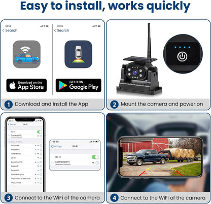 Hikity Wireless Backup Camera Solar Magnetic WiFi, HD 1080P Rechargeable Rear View Camera for Truck/Trailer/RV/Camper, IP68 Waterproof Reverse Camera, Clear Nigh Version, Wide Angle