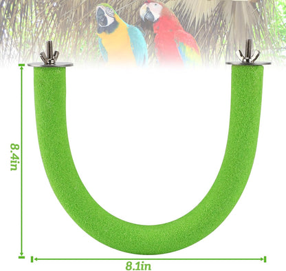 Rypet U Shape Parrot Perch Stand Toy for Paw Grinding Clean Stick Exercise, Rough-Surfaced Quartz Bird Perch Standing Cage Accessories for for Small Parakeets Cockatiels Conures Macaws Finches(Green)