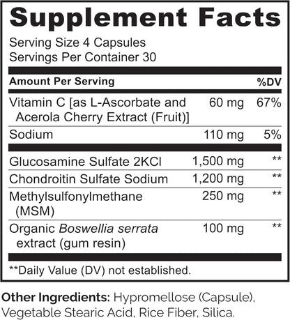 NATURELO Glucosamine Chondroitin MSM with Boswellia and Vitamin C - Supplement for Joint Comfort, Mobility, and Strength - 120 Capsules (Pack of 2)