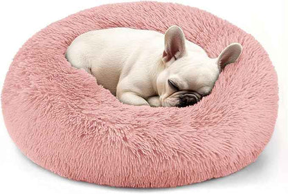 Dogs Bed for Small Dogs, Anti-Anxiety Washable Round Bed (Pink, 24.0" L x 24.0" W x 8.0" Th)