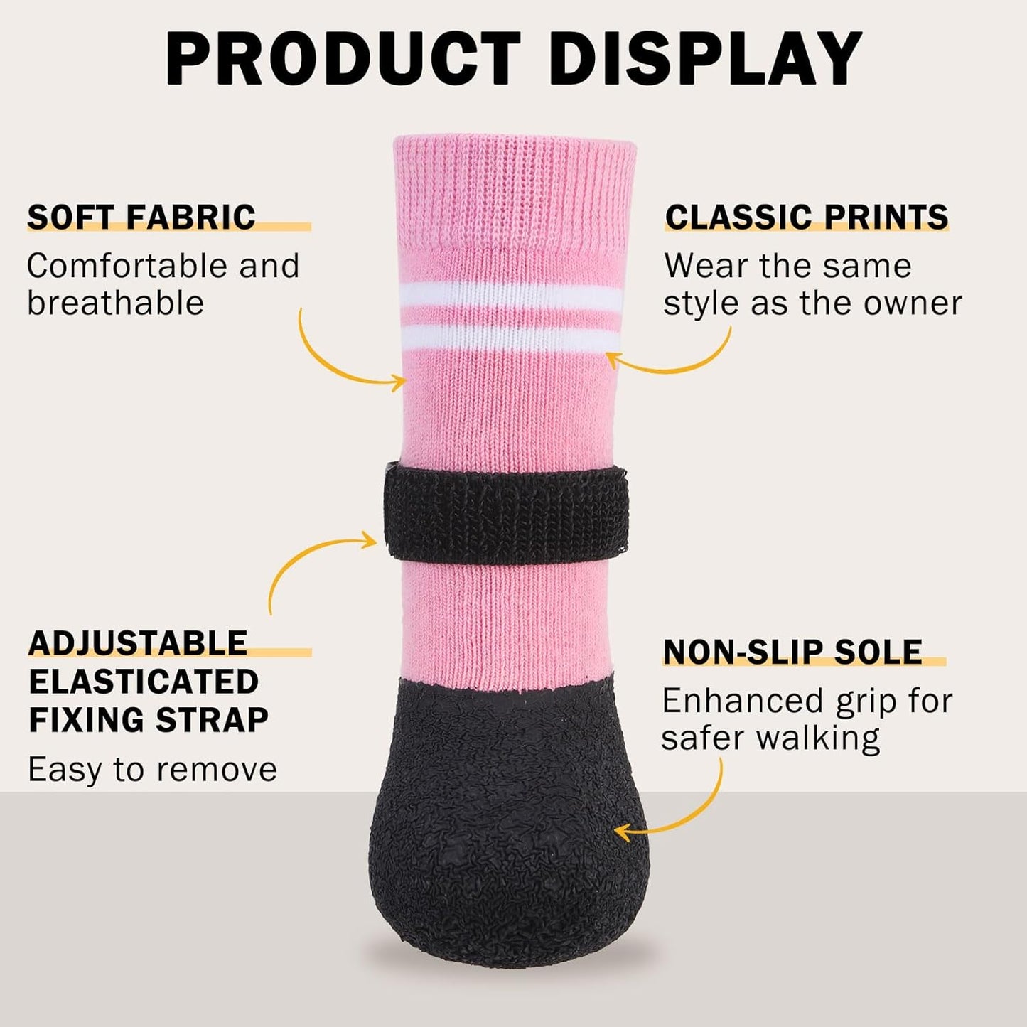 SCENEREAL Anti Slip Dog Boots & Paw Protectors for Hardwood Floor, Extended Dog Socks to Prevent Licking Paws, Waterproof Pet Snow Rain Shoe for Winter Large Senior Dogs, Pink L