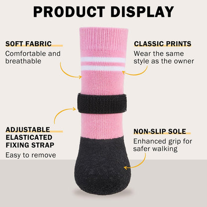 SCENEREAL Anti Slip Dog Boots & Paw Protectors for Hardwood Floor, Extended Dog Socks to Prevent Licking Paws, Waterproof Pet Snow Rain Shoe for Winter Large Senior Dogs, Pink XL