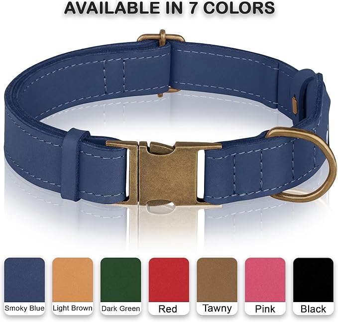AirTag Dog Collar - Genuine Leather Dog Collar with Apple AirTag Holder and Metal Buckle - Smart GPS Tracking Pet Collars (Smoky Blue, S, 12"-15" Neck Fit) (Smoky Blue, M, 14"-18" Neck Fit)