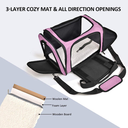 Large Cat Carriers Dog Carrier Pet Carrier for Large Cats Dogs Puppies up to 25Lbs, Big Dog Carrier Soft Sided, Collapsible Travel Puppy Carrier - Large - Pink
