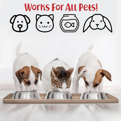 DogBuddy Dog Food Mat – Waterproof Dog Bowl Mat for Food and Water, Silicone Pet Feeding Mats for Floors, Non-Slip Placemat with High Edges for Dogs Bowls, Puppy Essentials (Small: 19"x12", Taupe)