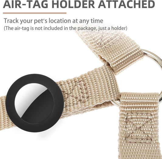 PUPTECK No Pull Dog Harness Soft Adjustable Basic Nylon Step in Puppy Vest Outdoor Walking with ID Tag and A-ir Tag Case, Cream, S