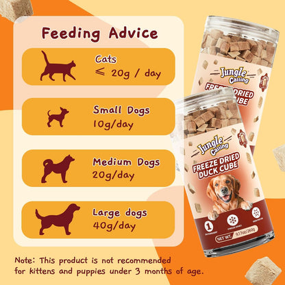 Jungle Calling Freeze Dried Cat Treats, 9.17 oz Single Ingredient Duck Meat for Cats Puppy Dogs, High Protein Food Topper Cube Healthy Dog Treat, Rawhide Free Snacks for Training Bites