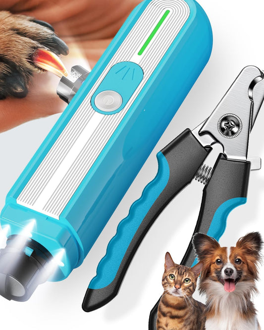 Super Powerful Dog Nail Trimmers and Dog Nail Clippers Combo, Ultra Quiet, 3 Speeds, 4 Bright Lights, with Travel Lock, for Small, Meddium and Large Dogs, Cats and Small Animals