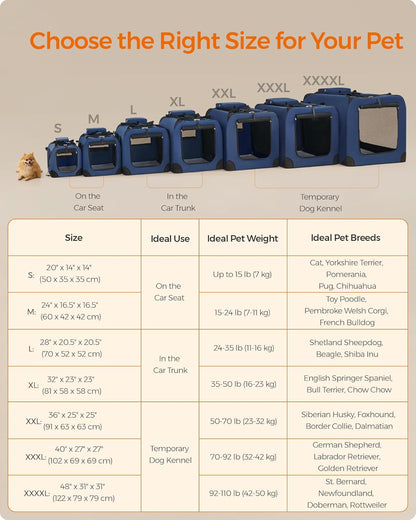 Feandrea 24 Inches Collapsible Soft Dog Crate, Portable Travel Dog Crate for Indoor and Outdoor Use, Dog Carrier Kennel with Safety Zippers, for Living Room, Car, Travelling, Campin, Dark Blue UPDC60Z