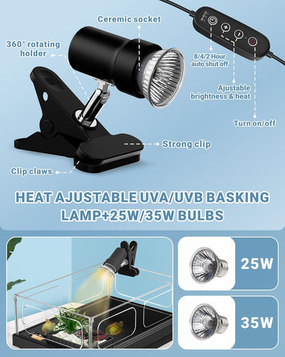 GOZILLA Small Turtle Tank Kit(Tank+Lamp+Filter), Acrylic Turtle Starter Kit with Adjustable Lamp, Reptile Habitat and Terrarium with Multi-Functional Areas for Small Reptiles. (Black Kit) - Pawvie