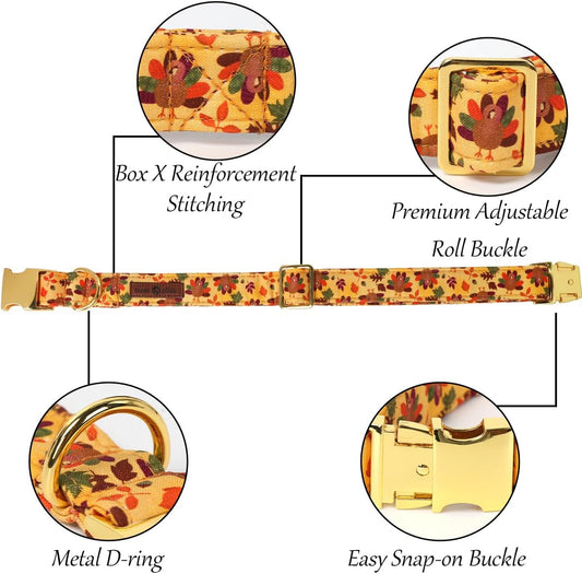 Lionet Paws Thanksgiving Day Dog Collar with Bowtie, Dogs Bowtie Collar with Metal Buckle for Dogs, Adjustable Comfortable Turkey Dog Collars Girl Boy, L, Neck 16-24 in