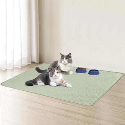 Cat Food Mat, 40" x 28" Extra Large Silicone Pet Feeding Mat with Raised Edge Pet Placemat for Food and Water Bowl Non-Slip, Easy to Clean, Floor Protection (Green)