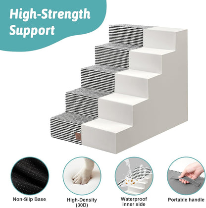 Dog Stairs for Small Dogs, 5 Tier Wider Pet Stairs for High Beds, 23.6" H Non-Slip Dog Steps for Old Cats, Puppies, Small Medium Dogs, 29.5x19.7x23.6 inch, White Black