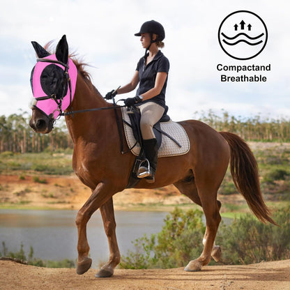 Horse Fly Mask with Ears, Comfortable Fit Stretch Fabric with UV Protection Soft on Skin Breathability for Small/Medium Size Horses (Pink)