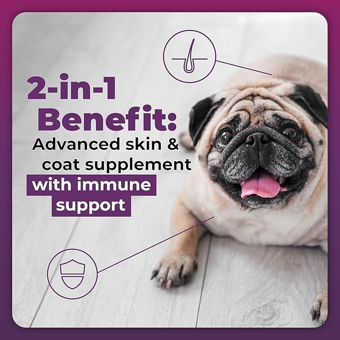VetriScience Allergy Plus Immune Support Supplement for Dogs, Duck Flavor, 75 Chews & Omega Plus Advanced Skin Supplement for Dogs, 40 Chews