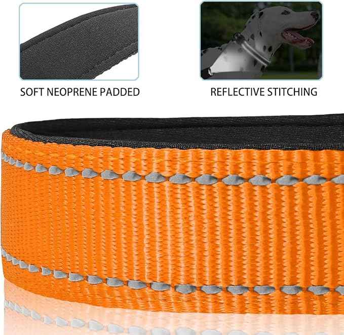 JSXD AirTag Dog Collar, Night Reflective Nylon Dog Collar for Small Medium Large Dogs,Lockable Quick Release Buckle,Padded Breathable Pet Collar with AirTag Holder (Orange, Medium)