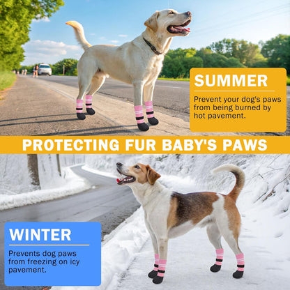 SCENEREAL Anti Slip Dog Boots & Paw Protectors for Hardwood Floor, Extended Dog Socks to Prevent Licking Paws, Waterproof Pet Snow Rain Shoe for Winter Small Puppy Senior Dogs, Pink S