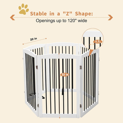 Freestanding Pet Gate for Dogs, Indoor Wooden Foldable Dog Gate for House, Extra Wide, Pet Fence for Stairs, Doorways, Halls, Support Feet Included, 120 Inch Wide, 6 Panels 32",White