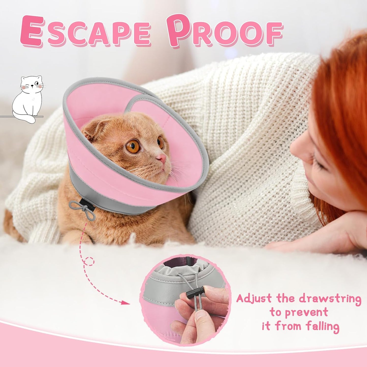 Cat Cone Collar Soft to Stop Licking, Adjustable, Foldable Lightweight Kitten Cones After Surgery Recovery for Cats & Kittens, Cat Cone Alternative (Solid Pink, L)