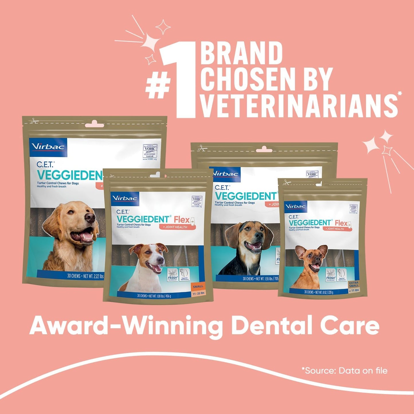 Virbac C.E.T. VEGGIEDENT Flex Tartar Control Chews for Dogs - Medium