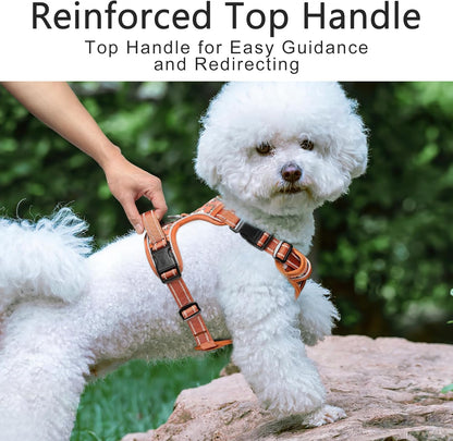 Timos Dog Harness, No Pull Dogs Harness 3 Snap Buckles Adjustable Reflective No Choke Pet Vest for Small Dog with Soft Padded Control Training Handle for Outdoor Training,Flower Orange, XS