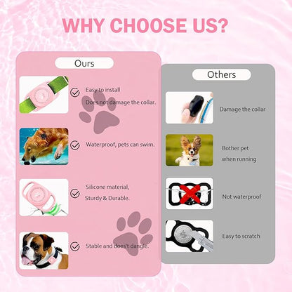 Airtag Dog Collar Holder, [1 Pack] Waterproof Protective Case for Apple AirTag, Durable & Lightweight with Full-Body Protection, Soft Silicone, Pink