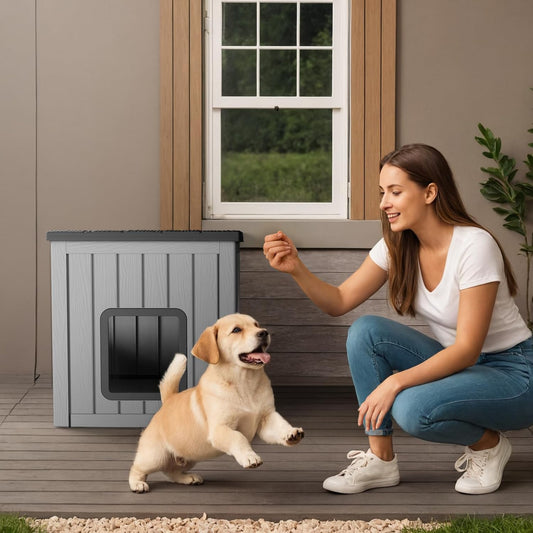 Dog House Small Dog Houses Outdoor with Sloped Roof Waterproof Ventilated Design Easy to Clean Elevated Floor Easy Assembly for Middle Sized Dogs