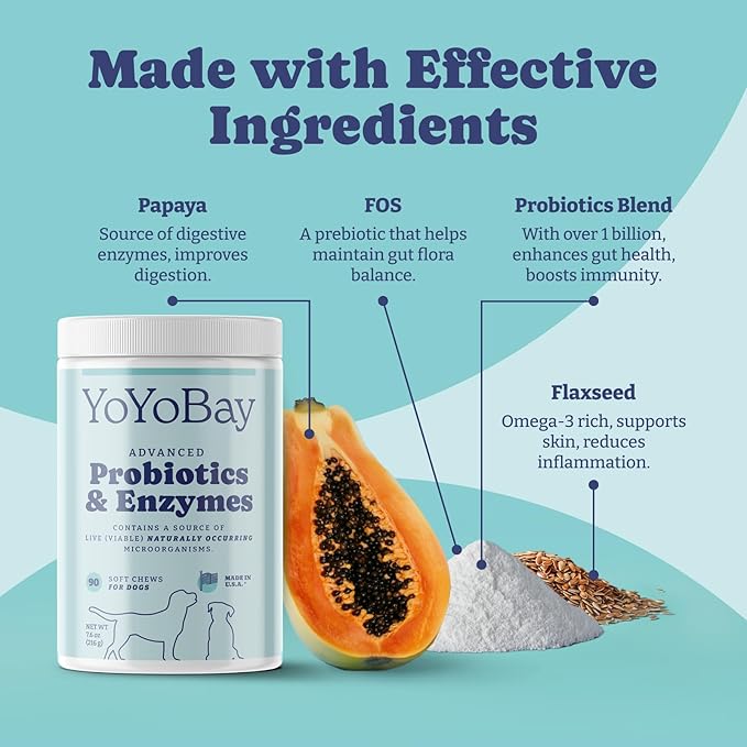 Probiotics for Dogs, Dog Probiotics and Digestive Enzymes, Pre & Probiotic Over 1 Billion CFUs, for Gut Health and Digestive Health, Yeast Balance, Immune Support, 90 Soft Chews