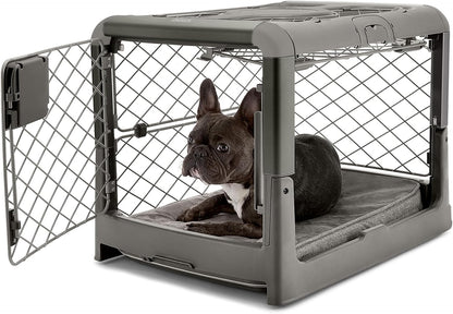 DIGGS Revol Collapsible Dog Crate with Wheels - Premium Portable Dog Crate - Safe, Stylish, and Convenient Indoor Kennel (Smoke, Small)