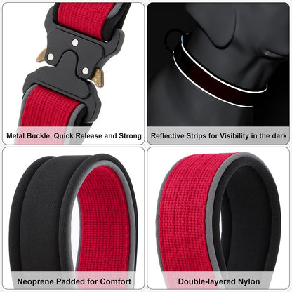 Plutus Pet Tactical Dog Collar, Reflective, Adjustable Heavy Duty Dog Collar, Soft Padded and Comfortable, for Small Medium and Large Dogs (Red, XL)