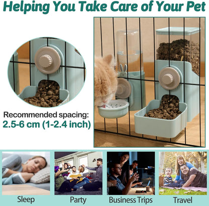 kathson Hanging Automatic Rabbit Pet Food and Water Dispenser, Auto Gravity Bunny Feeders for Cages, Detachable Self-Feeding Feeder and Waterer Set for Ferrets Chinchilla Hedgehog (Light Blue)