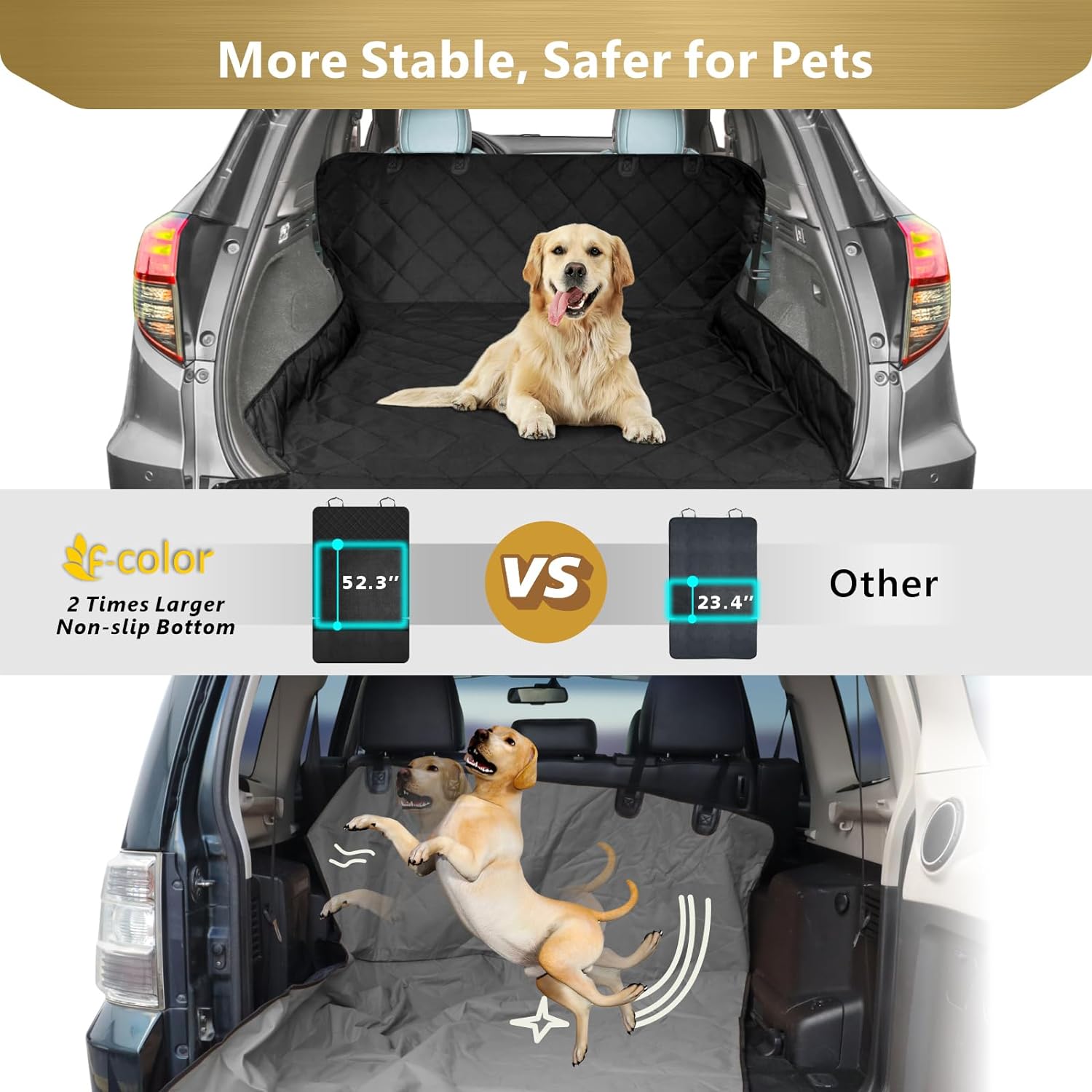 F-color SUV Cargo Liner for Dogs, Water Resistant Pet Cover Dog Seat Mat SUVs Sedans Vans with Bumper Flap Protector, Non-Slip, Large Size Universal Fit, Black - Pawvie