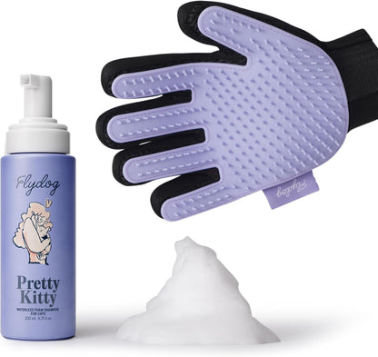 Pretty Kitty Waterless Cat Dry Shampoo with Grooming Glove– No Rinse, Lick-Safe, Moisturizing for Dry Skin, Dandruff, Deshedding, Wash Soap Spray Foam for Kittens, Bathing & Cleaning Supplies