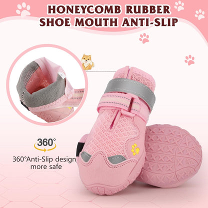 Dog Shoes for Large Medium Small Dog, Mesh Breathable Dog Shoes for Hot Pavement, Anti-Slip Dogs Boots Paw Protectors with Reflective for Outdoor Walking Indoor Hardfloors (Size 2)