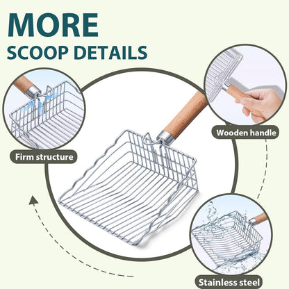 Cat Litter Scoop, Kitty Metal Scooper with Hook and Long Hole, Stainless Steel Kitten Poop Lifter for Litter Box, Non Stick, Durable and Heavy Duty Sifter for Easy Clean