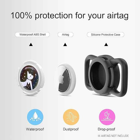 Waterproof Airtag Dog Collar Holder, Silicone & ABS Airtag Holder for Dog & Cat Collars, Ultra-Durable, Lightweight and Protective Airtag Case (Black&Pink-1, Regular)