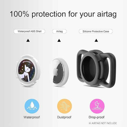 Waterproof Airtag Dog Collar Holder, Silicone & ABS Airtag Holder for Dog & Cat Collars, Ultra-Durable, Lightweight and Protective Airtag Case (Black-1, Regular)