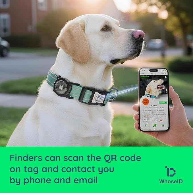 Airtag Dog Collar with QR Code, Reflective Dog Collar with Airtag Holder, Soft Padded & Safety Locking Buckle Adjustable Dog Collar for Small Dogs